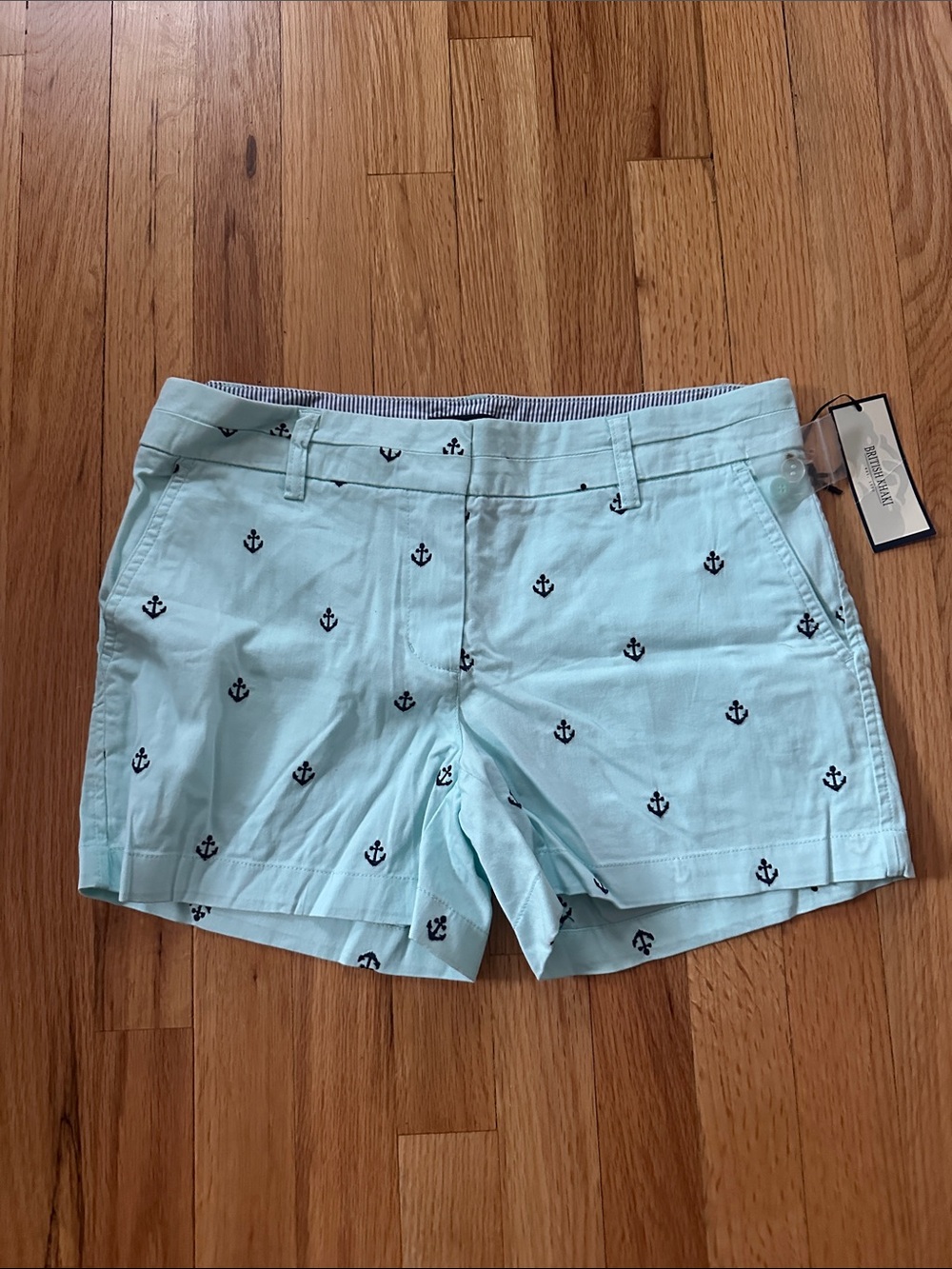British Khaki Light Blue Anchor Embroidered Women's Shorts